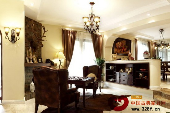 中式風格客廳屏風隔斷效果圖