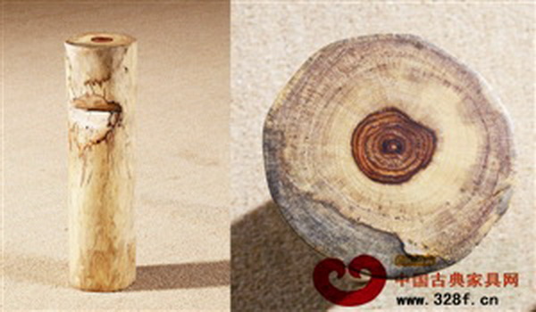 人工種植30多年海南黃花梨樹干與橫截面(中心紅色部分為“格”) 人工種植30多年海南黃花梨樹干與橫截面(中心紅色部分為“格”)