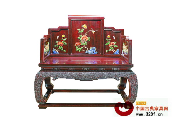 區(qū)氏臻品——小葉紫檀鑲百寶石牡丹富貴紋寶座 區(qū)氏臻品——小葉紫檀鑲百寶石牡丹富貴紋寶座