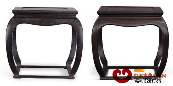 清早期 紫檀有束腰鼓腿彭牙馬蹄足帶托泥方凳成對 清早期 紫檀有束腰鼓腿彭牙馬蹄足帶托泥方凳成對