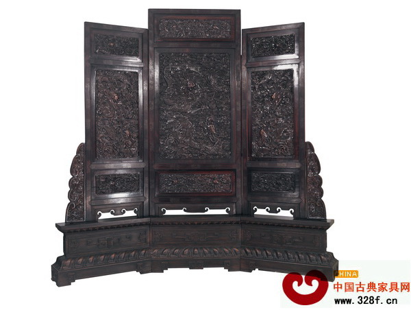 清乾隆紫檀雕云龍紋嵌金銀絲宮廷寶座屏風 清乾隆紫檀雕云龍紋嵌金銀絲宮廷寶座屏風