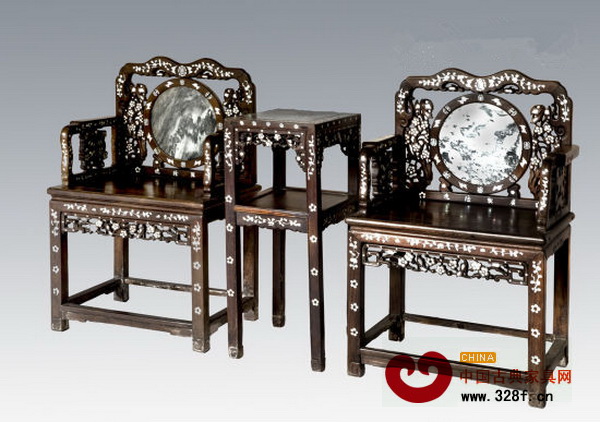 福壽嵌螺圓石屏太師椅 福壽嵌螺圓石屏太師椅