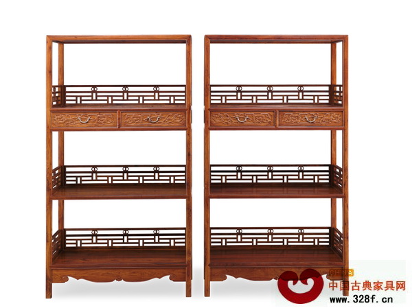 黃花梨品字欄桿書架(一對) 黃花梨品字欄桿書架(一對)