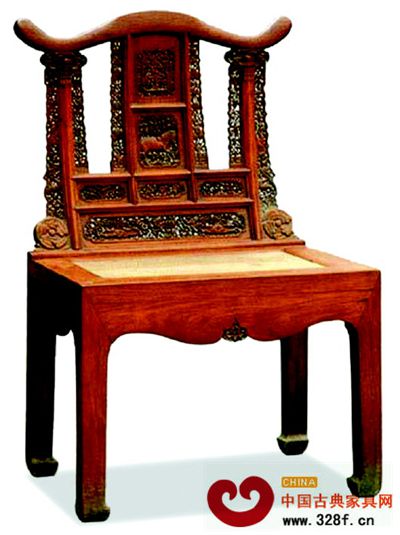 明中期*黃花梨劍脊棱雕花背靠背椅 明中期*黃花梨劍脊棱雕花背靠背椅