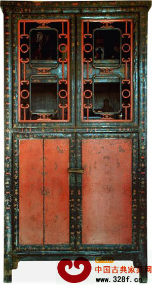 清中前期 朱黑漆彩繪描金拐子纏枝蓮紋書柜 清中前期 朱黑漆彩繪描金拐子纏枝蓮紋書柜