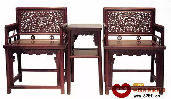 拍品——明式螭龍捧壽玫瑰椅（3件套）