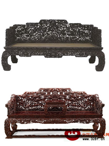 故宮典藏紫檀荷花紋床(上),區(qū)氏改制透雕蓮葉荷花紋長床(下) 故宮典藏紫檀荷花紋床(上),區(qū)氏改制透雕蓮葉荷花紋長床(下)