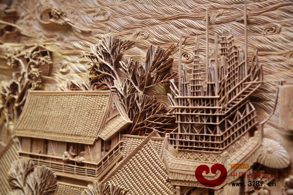 木雕《清明上河圖》屏風(fēng)局部,一磚一瓦都清晰可見 木雕《清明上河圖》屏風(fēng)局部,一磚一瓦都清晰可見