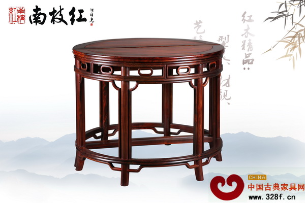 南枝紅紅木獲獎產(chǎn)品“大紅酸枝·明式枕環(huán)月牙桌” 南枝紅紅木獲獎產(chǎn)品“大紅酸枝·明式枕環(huán)月牙桌”