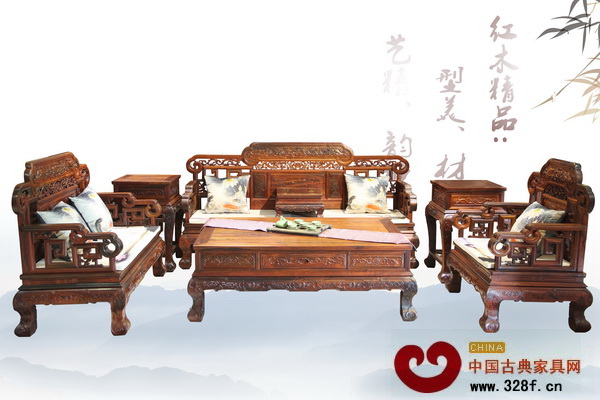 藝紅軒紅木獲獎作品《大紅酸枝六福同春沙發(fā)》,給人以大氣穩(wěn)重之感的同時卻不失典雅精致 藝紅軒紅木獲獎作品《大紅酸枝六福同春沙發(fā)》,給人以大氣穩(wěn)重之感的同時卻不失典雅精致