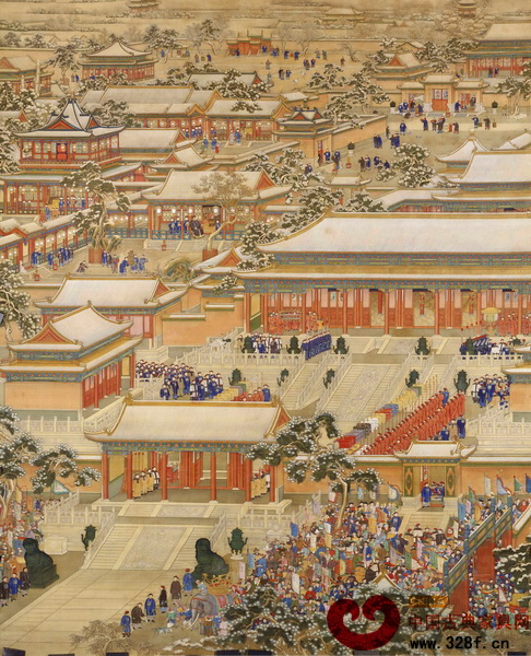 在清代畫卷《萬國來朝圖》中,重現(xiàn)了多個西方國家前來朝拜的畫面,彰顯了“天朝”的威儀 在清代畫卷《萬國來朝圖》中,重現(xiàn)了多個西方國家前來朝拜的畫面,彰顯了“天朝”的威儀