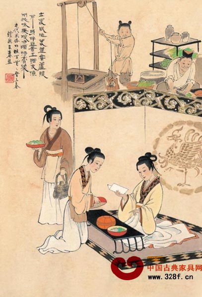 從古畫中可見,古人席地而坐,漆案高度適宜 從古畫中可見,古人席地而坐,漆案高度適宜