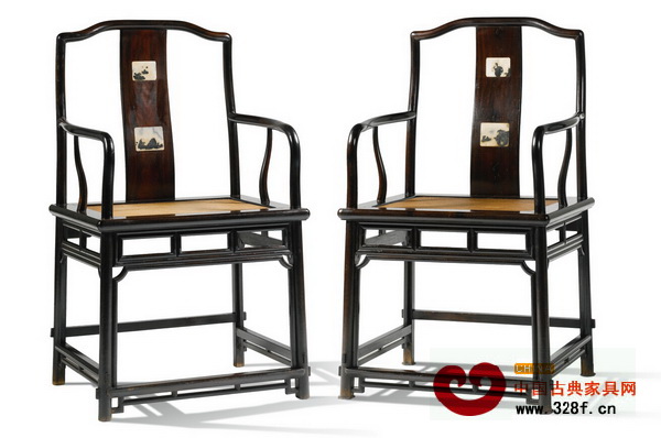 紫檀鑲大理石南官帽椅（一對(duì)）