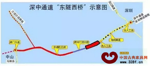 深中通道“東隧西橋”方案示意圖 深中通道“東隧西橋”方案示意圖