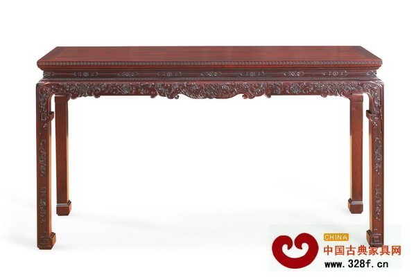 區(qū)氏臻品《雕西番蓮紋束腰條桌》