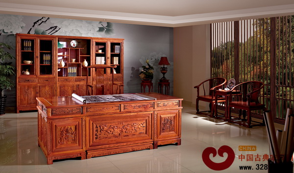 大展宏圖辦公臺(tái)+洋花三組合書柜