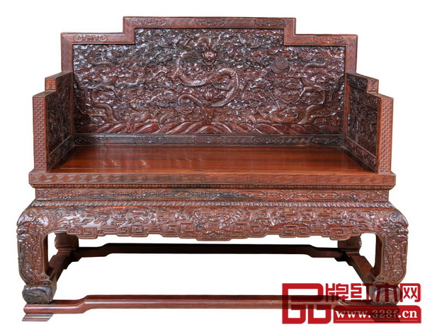 波記家具精品光身家具《大紅酸枝雕龍寶座》