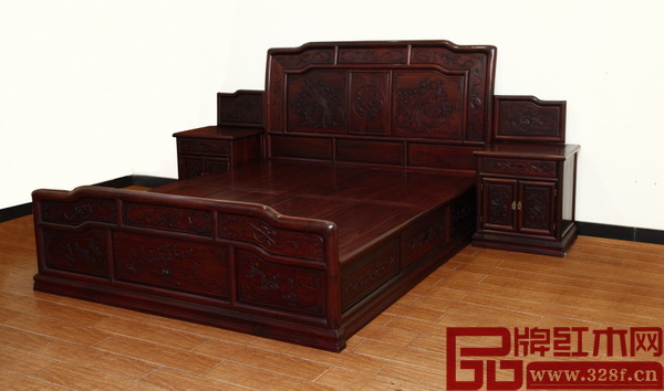 紫木軒贊比亞小葉紫檀精品——高升大床3件套