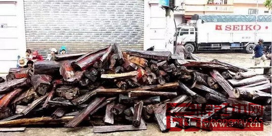 面對(duì)禁令，大量堆積木材等候出關(guān) 
