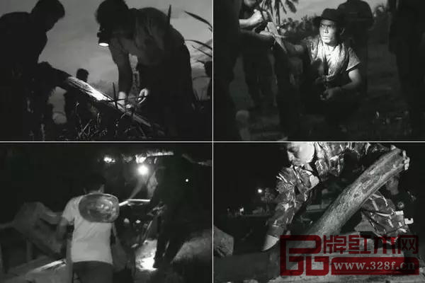 圖為EIA視頻截圖,護(hù)林人員深夜稽查盜伐者,繳獲一批紅木。 圖為EIA視頻截圖,護(hù)林人員深夜稽查盜伐者,繳獲一批紅木。