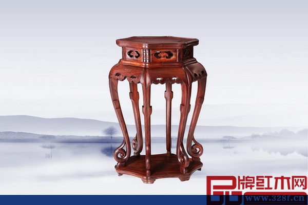 鴻運堂——《大紅酸枝高束腰三彎腿六角形花幾》