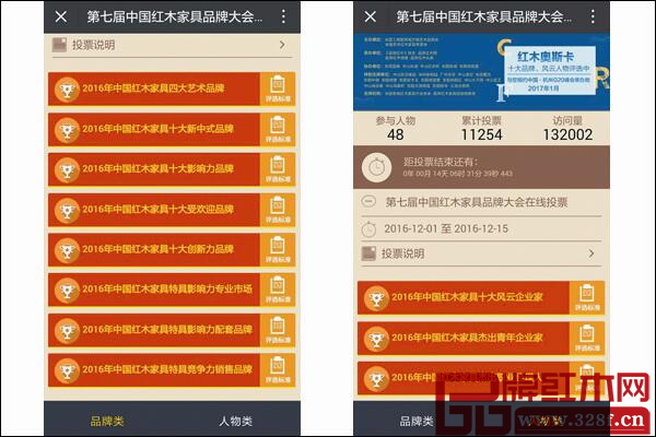 左圖為本屆紅木總評榜的“品牌類”獎項、右圖為“人物類”獎項