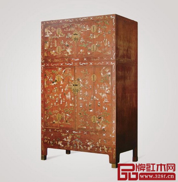 黃花梨百寶嵌頂豎柜 