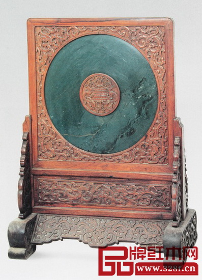 花梨螭龍紋嵌玉璧插屏 圖 花梨螭龍紋嵌玉璧插屏 圖