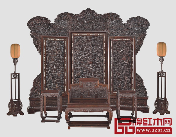 何氏家具《紅酸枝·【中華魂】鑲象牙龍紋座屏》 何氏家具《紅酸枝·【中華魂】鑲象牙龍紋座屏》