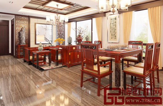 戴為紅木東南亞風(fēng)客廳餐廳圖
