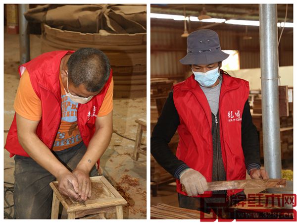 龍博士家具工匠為家具打磨刻畫