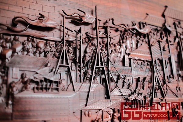 紅木雕版《姑蘇繁華圖》（細(xì)節(jié)）