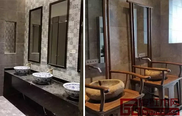 紅博城廁所融入青花瓷文化、青銅文化、木器文化等，帶有中國(guó)傳統(tǒng)特色文化風(fēng)格器皿的衛(wèi)生間，形成了一條別具一格、錦上添花的中國(guó)器皿文化展示線(xiàn)