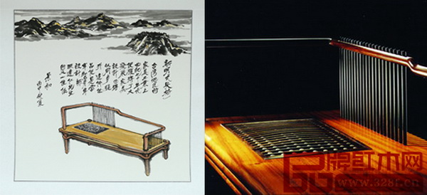 中國新中式文化研究院院長胡景初老師以國際知名家具設計師洪達仁作品《新明式長椅》的書畫作品與原作對比圖