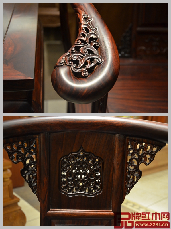 洪祥軒紅木大紅酸枝圈椅細(xì)節(jié)展示