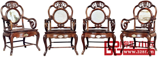 民國紅木嵌理石廣式扶手椅