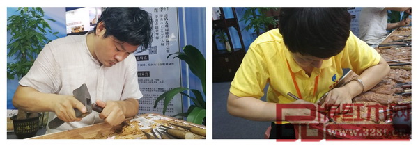 中國紅木文化旅游特色小鎮(zhèn)展區(qū)內(nèi),伍氏大觀園的匠人們現(xiàn)場展示紅木雕刻技藝 中國紅木文化旅游特色小鎮(zhèn)展區(qū)內(nèi),伍氏大觀園的匠人們現(xiàn)場展示紅木雕刻技藝