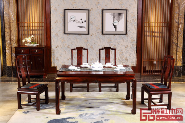 華行紅木黑酸枝《祥云餐臺(tái)》云紋雕刻簡(jiǎn)潔典雅