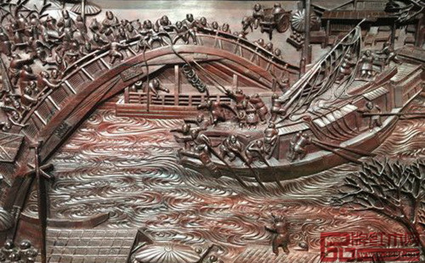 世界最長的老撾大紅酸枝深雕作品《清明上河圖》局部 世界最長的老撾大紅酸枝深雕作品《清明上河圖》局部