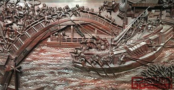 世界最長(zhǎng)的老撾大紅酸枝深雕作品《清明上河圖》局部 世界最長(zhǎng)的老撾大紅酸枝深雕作品《清明上河圖》局部