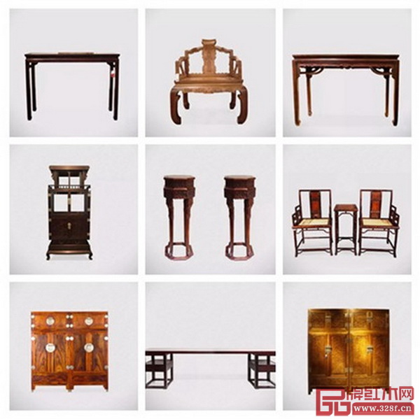 圖由左到右依次為紅酸枝束腰條案、花梨木卷書搭腦椅、紅酸枝勾云紋條案、紅酸枝洋酒柜、紅酸枝三彎腿花架、紅酸枝竹節(jié)椅、緬甸花梨素面頂箱柜、紅酸枝架幾畫案、金絲楠嵌櫻木頂箱柜 圖由左到右依次為紅酸枝束腰條案、花梨木卷書搭腦椅、紅酸枝勾云紋條案、紅酸枝洋酒柜、紅酸枝三彎腿花架、紅酸枝竹節(jié)椅、緬甸花梨素面頂箱柜、紅酸枝架幾畫案、金絲楠嵌櫻木頂箱柜