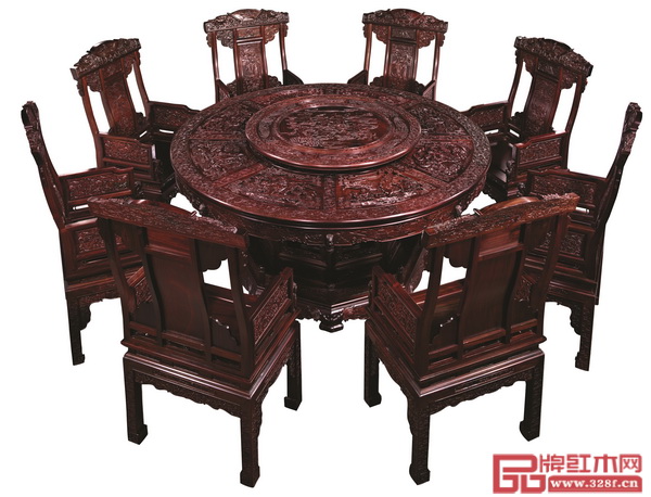 老撾大紅酸枝《八仙過(guò)海圓臺(tái)》