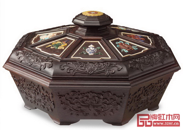 小葉紫檀嵌百寶藏八寶紋果盒(區(qū)氏臻品)_ 小葉紫檀嵌百寶藏八寶紋果盒(區(qū)氏臻品)_