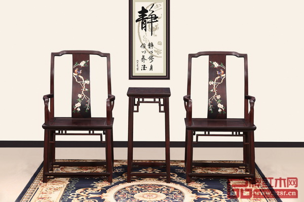 翰博古典家具——《鑲百寶石南官帽椅》