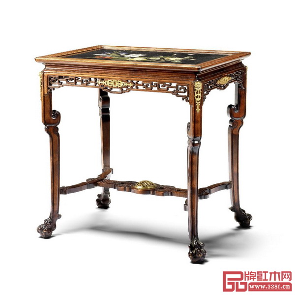  中式風(fēng)格的法國宮廷家具——銅鎏金裝飾彩色硬石鑲嵌桌面中式風(fēng)格山毛櫸木中央桌
