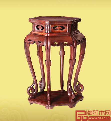 鴻運(yùn)堂高端精品——《大紅酸枝·高束腰三彎腿六角形花幾》