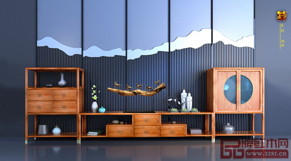  志成紅木《耕梨·明悅?cè)M合電視柜》