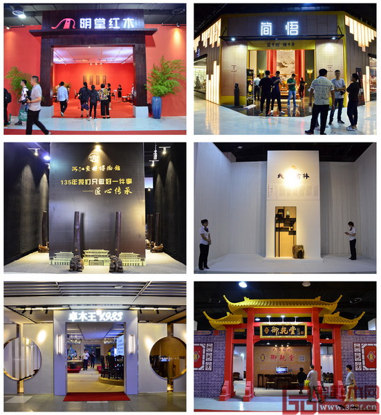 明堂紅木、簡(jiǎn)悟、旭東紅木、大清翰林、卓木王、御乾堂紅木展位門面圖（由上至下、由左至右）