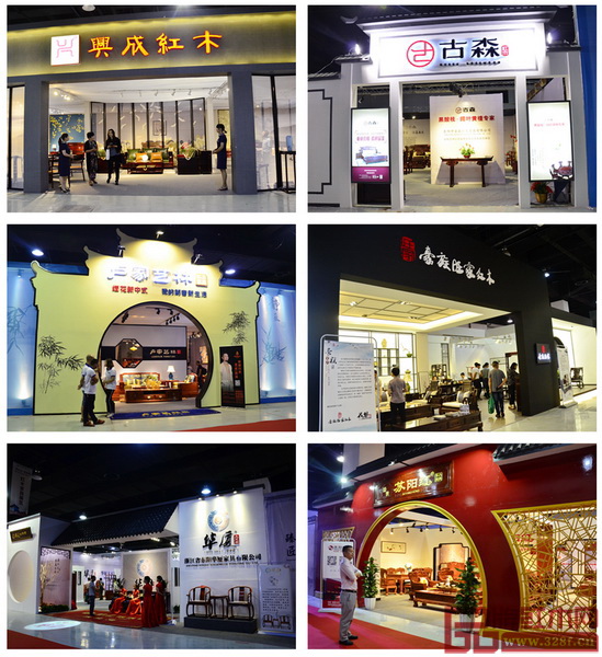 興成紅木、古森紅木、盧家藝林、豪族旺家紅木、華廈·大不同、蘇陽(yáng)紅展位門面圖（由上至下、由左至右）