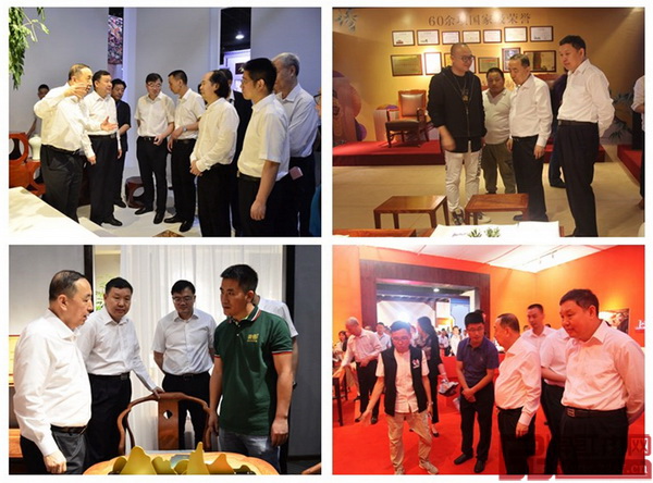 國(guó)家人力資源和社會(huì)保障部原黨組副書記、副部長(zhǎng)楊志明，金華市人民政府副市長(zhǎng)、中共東陽(yáng)市委書記黃敏，中國(guó)家具協(xié)會(huì)理事長(zhǎng)徐祥楠等領(lǐng)導(dǎo)參觀大清翰林、卓木王、簡(jiǎn)悟、明堂紅木等參展企業(yè)